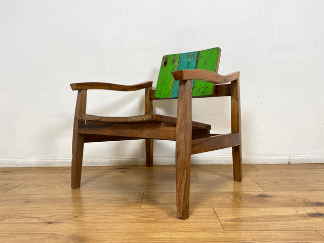 Boatwood by WMK I 1/3 Nachhaltiger handgefertigter Armlehnsessel aus altem Bootsholz in Originalfarben I Sessel Lesesessel Holzsessel Gartensessel Gartenmöbel Balkonmöbel Treibholz Berlin Bayern NRW