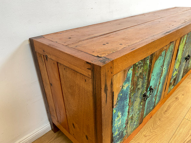 Boatwood by WMK # Nachhaltiges 180cm langes Sideboard aus altem Bootsholz, ein handgefertigtes Unikat aus massivem Teakholz # Kommode Lowboard TV Bank Board Anrichte Bootsmöbel Rostock Hamburg Usedom