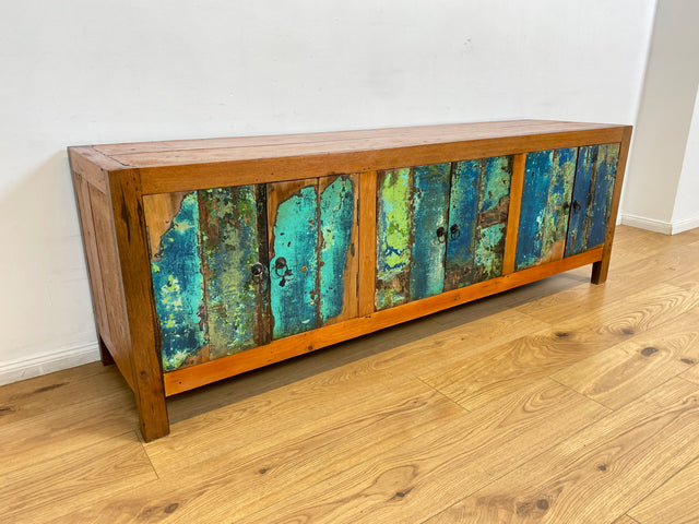 Boatwood by WMK # Nachhaltiges 180cm langes Sideboard aus altem Bootsholz, ein handgefertigtes Unikat aus massivem Teakholz # Kommode Lowboard TV Bank Board Anrichte Bootsmöbel Rostock Hamburg Usedom