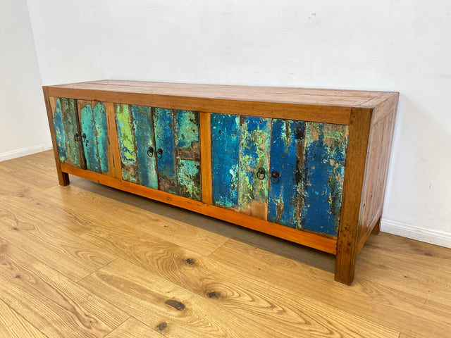 Boatwood by WMK # Nachhaltiges 180cm langes Sideboard aus altem Bootsholz, ein handgefertigtes Unikat aus massivem Teakholz # Kommode Lowboard TV Bank Board Anrichte Bootsmöbel Rostock Hamburg Usedom