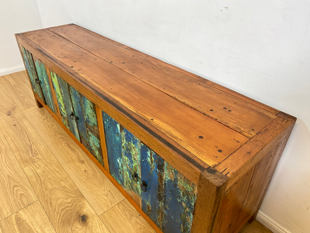 Boatwood by WMK # Nachhaltiges 180cm langes Sideboard aus altem Bootsholz, ein handgefertigtes Unikat aus massivem Teakholz # Kommode Lowboard TV Bank Board Anrichte Bootsmöbel Rostock Hamburg Usedom