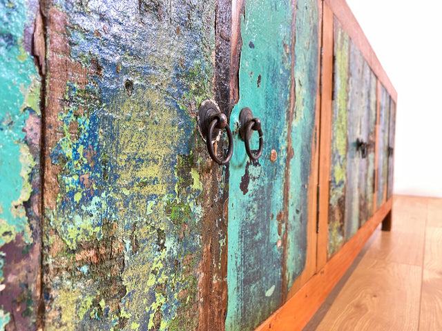 Boatwood by WMK # Nachhaltiges 180cm langes Sideboard aus altem Bootsholz, ein handgefertigtes Unikat aus massivem Teakholz # Kommode Lowboard TV Bank Board Anrichte Bootsmöbel Rostock Hamburg Usedom
