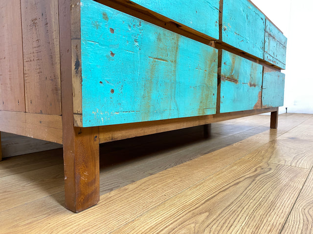 Boatwood by WMK I Nachhaltiges Sideboard handgefertigt aus altem Bootsholz mit Schubladen I Teakholz massiv I Lowboard Kommode Bank Fernsehkommode TV Wäschekommode Bootsmöbel Berlin Bochum Rostock