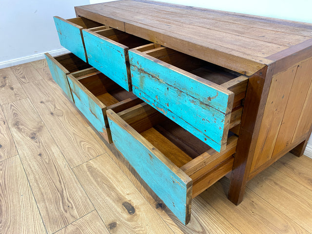 Boatwood by WMK I Nachhaltiges Sideboard handgefertigt aus altem Bootsholz mit Schubladen I Teakholz massiv I Lowboard Kommode Bank Fernsehkommode TV Wäschekommode Bootsmöbel Berlin Bochum Rostock