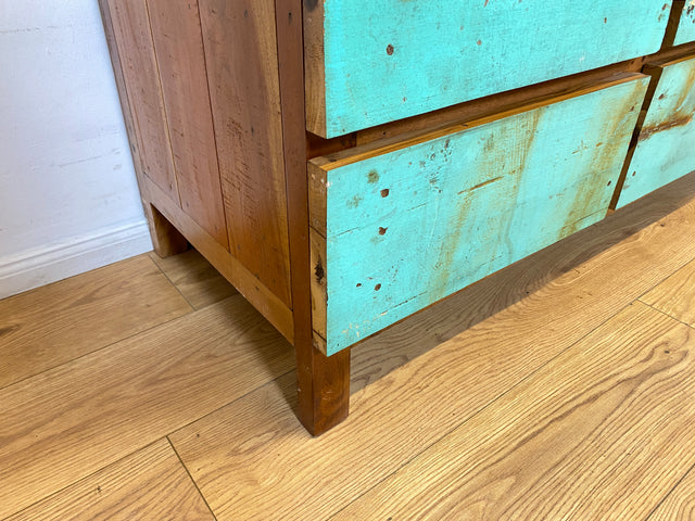 Boatwood by WMK I Nachhaltiges Sideboard handgefertigt aus altem Bootsholz mit Schubladen I Teakholz massiv I Lowboard Kommode Bank Fernsehkommode TV Wäschekommode Bootsmöbel Berlin Bochum Rostock