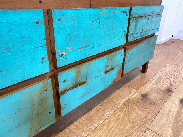 Boatwood by WMK I Nachhaltiges Sideboard handgefertigt aus altem Bootsholz mit Schubladen I Teakholz massiv I Lowboard Kommode Bank Fernsehkommode TV Wäschekommode Bootsmöbel Berlin Bochum Rostock