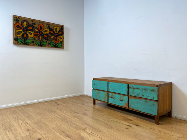 Boatwood by WMK I Nachhaltiges Sideboard handgefertigt aus altem Bootsholz mit Schubladen I Teakholz massiv I Lowboard Kommode Bank Fernsehkommode TV Wäschekommode Bootsmöbel Berlin Bochum Rostock