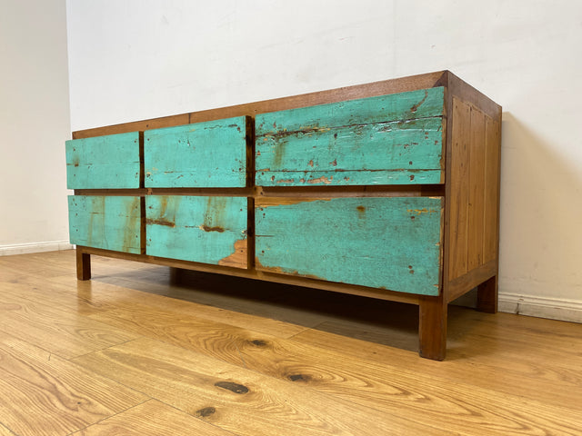 Boatwood by WMK I Nachhaltiges Sideboard handgefertigt aus altem Bootsholz mit Schubladen I Teakholz massiv I Lowboard Kommode Bank Fernsehkommode TV Wäschekommode Bootsmöbel Berlin Bochum Rostock