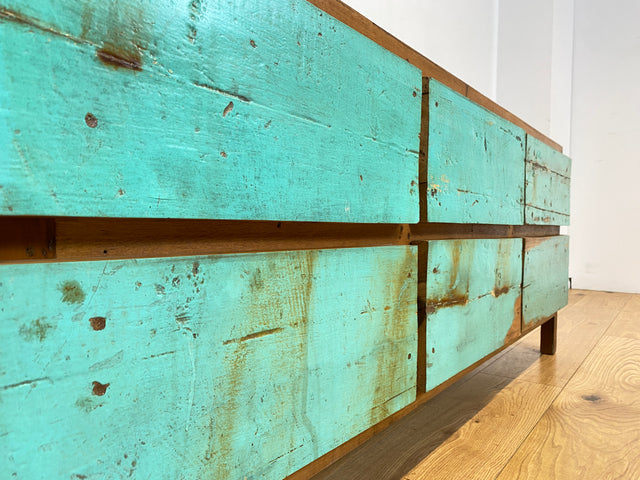 Boatwood by WMK I Nachhaltiges Sideboard handgefertigt aus altem Bootsholz mit Schubladen I Teakholz massiv I Lowboard Kommode Bank Fernsehkommode TV Wäschekommode Bootsmöbel Berlin Bochum Rostock