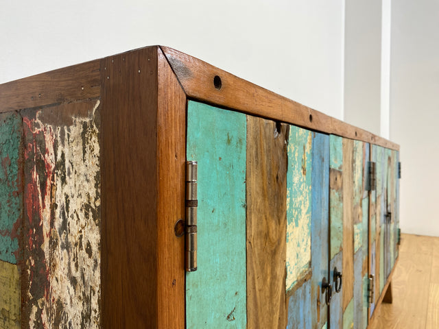 Boatwood by WMK # Bunterschönes & nachhaltiges Sideboard aus altem Bootsholz, ein handgefertigtes Unikat aus massivem Teakholz # Kommode Anrichte TV-Bank TV-Lowboard Fernsehkommode Bootsmöbel Teak