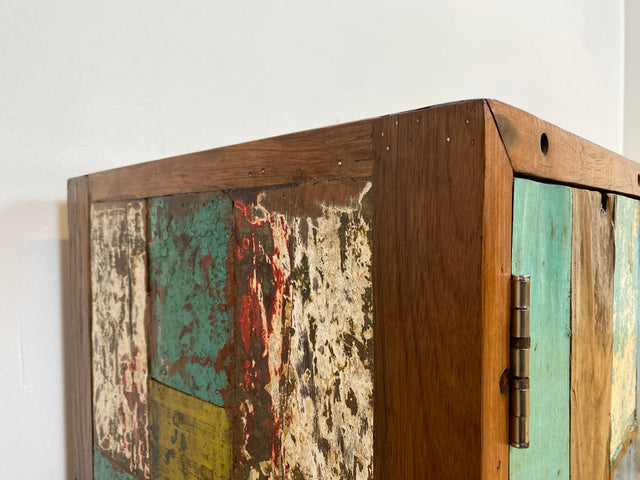 Boatwood by WMK # Bunterschönes & nachhaltiges Sideboard aus altem Bootsholz, ein handgefertigtes Unikat aus massivem Teakholz # Kommode Anrichte TV-Bank TV-Lowboard Fernsehkommode Bootsmöbel Teak
