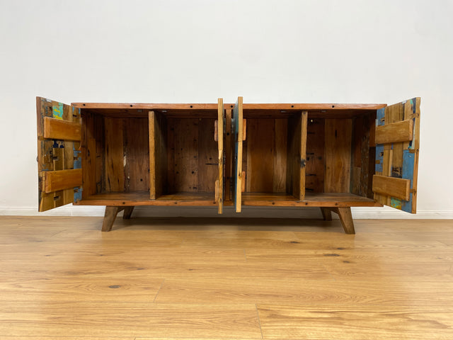 Boatwood by WMK # Bunterschönes & nachhaltiges Sideboard aus altem Bootsholz, ein handgefertigtes Unikat aus massivem Teakholz # Kommode Anrichte TV-Bank TV-Lowboard Fernsehkommode Bootsmöbel Teak