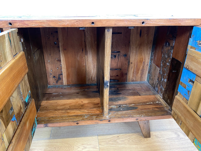 Boatwood by WMK # Bunterschönes & nachhaltiges Sideboard aus altem Bootsholz, ein handgefertigtes Unikat aus massivem Teakholz # Kommode Anrichte TV-Bank TV-Lowboard Fernsehkommode Bootsmöbel Teak
