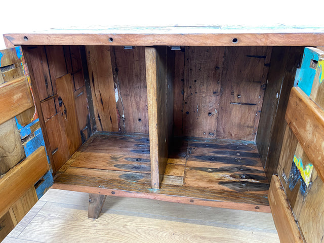Boatwood by WMK # Bunterschönes & nachhaltiges Sideboard aus altem Bootsholz, ein handgefertigtes Unikat aus massivem Teakholz # Kommode Anrichte TV-Bank TV-Lowboard Fernsehkommode Bootsmöbel Teak