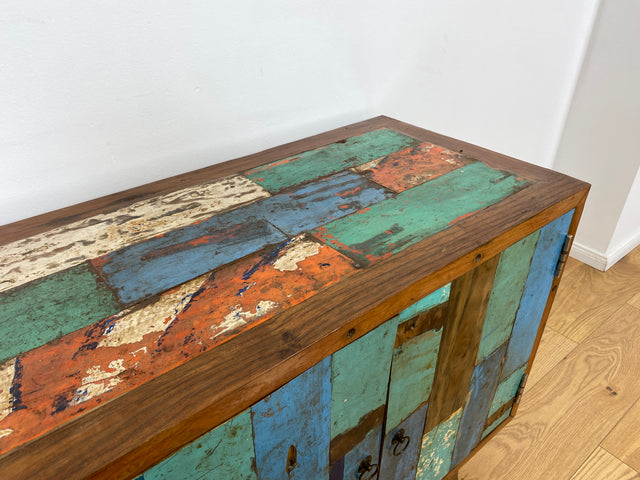 Boatwood by WMK # Bunterschönes & nachhaltiges Sideboard aus altem Bootsholz, ein handgefertigtes Unikat aus massivem Teakholz # Kommode Anrichte TV-Bank TV-Lowboard Fernsehkommode Bootsmöbel Teak