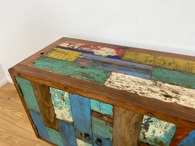 Boatwood by WMK # Bunterschönes & nachhaltiges Sideboard aus altem Bootsholz, ein handgefertigtes Unikat aus massivem Teakholz # Kommode Anrichte TV-Bank TV-Lowboard Fernsehkommode Bootsmöbel Teak
