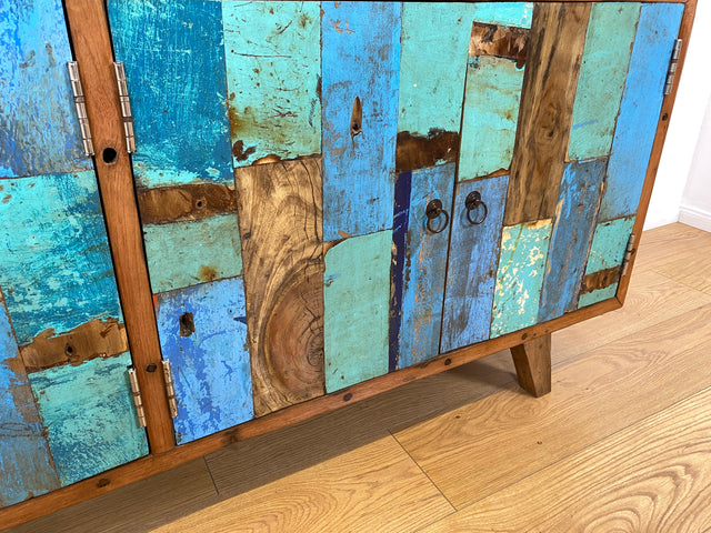 Boatwood by WMK # Bunterschönes & nachhaltiges Sideboard aus altem Bootsholz, ein handgefertigtes Unikat aus massivem Teakholz # Kommode Anrichte TV-Bank TV-Lowboard Fernsehkommode Bootsmöbel Teak