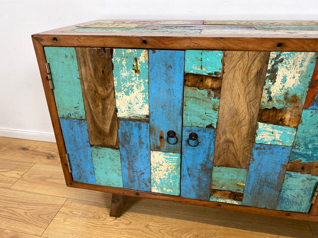 Boatwood by WMK # Bunterschönes & nachhaltiges Sideboard aus altem Bootsholz, ein handgefertigtes Unikat aus massivem Teakholz # Kommode Anrichte TV-Bank TV-Lowboard Fernsehkommode Bootsmöbel Teak