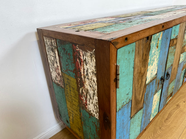 Boatwood by WMK # Bunterschönes & nachhaltiges Sideboard aus altem Bootsholz, ein handgefertigtes Unikat aus massivem Teakholz # Kommode Anrichte TV-Bank TV-Lowboard Fernsehkommode Bootsmöbel Teak