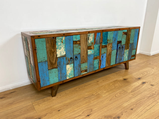 Boatwood by WMK # Bunterschönes & nachhaltiges Sideboard aus altem Bootsholz, ein handgefertigtes Unikat aus massivem Teakholz # Kommode Anrichte TV-Bank TV-Lowboard Fernsehkommode Bootsmöbel Teak