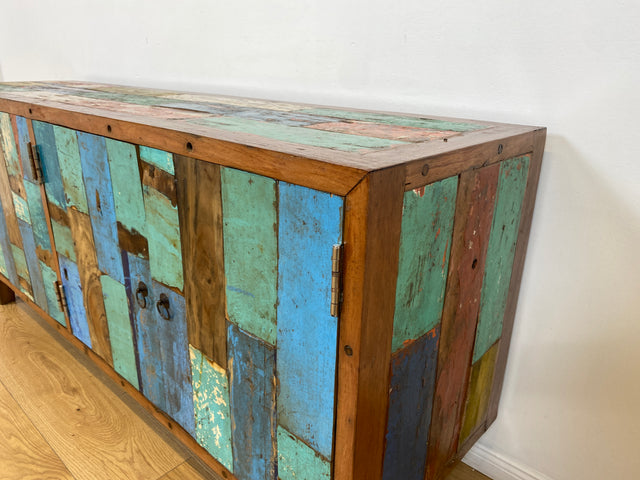 Boatwood by WMK # Bunterschönes & nachhaltiges Sideboard aus altem Bootsholz, ein handgefertigtes Unikat aus massivem Teakholz # Kommode Anrichte TV-Bank TV-Lowboard Fernsehkommode Bootsmöbel Teak