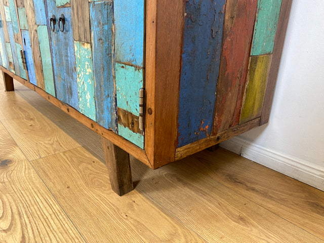 Boatwood by WMK # Bunterschönes & nachhaltiges Sideboard aus altem Bootsholz, ein handgefertigtes Unikat aus massivem Teakholz # Kommode Anrichte TV-Bank TV-Lowboard Fernsehkommode Bootsmöbel Teak