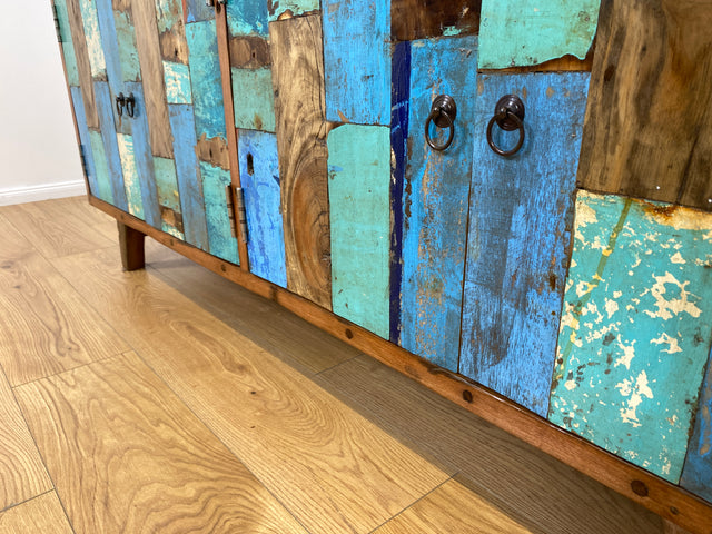 Boatwood by WMK # Bunterschönes & nachhaltiges Sideboard aus altem Bootsholz, ein handgefertigtes Unikat aus massivem Teakholz # Kommode Anrichte TV-Bank TV-Lowboard Fernsehkommode Bootsmöbel Teak