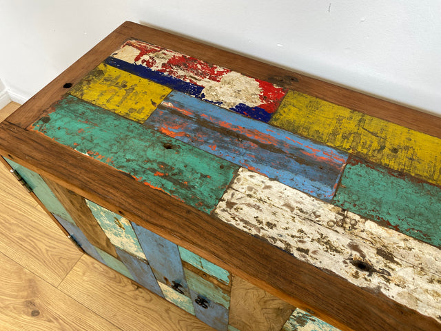 Boatwood by WMK # Bunterschönes & nachhaltiges Sideboard aus altem Bootsholz, ein handgefertigtes Unikat aus massivem Teakholz # Kommode Anrichte TV-Bank TV-Lowboard Fernsehkommode Bootsmöbel Teak