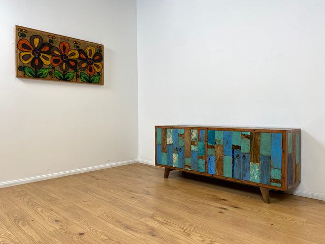 Boatwood by WMK # Bunterschönes & nachhaltiges Sideboard aus altem Bootsholz, ein handgefertigtes Unikat aus massivem Teakholz # Kommode Anrichte TV-Bank TV-Lowboard Fernsehkommode Bootsmöbel Teak