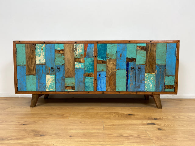 Boatwood by WMK # Bunterschönes & nachhaltiges Sideboard aus altem Bootsholz, ein handgefertigtes Unikat aus massivem Teakholz # Kommode Anrichte TV-Bank TV-Lowboard Fernsehkommode Bootsmöbel Teak