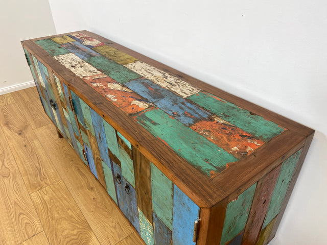 Boatwood by WMK # Bunterschönes & nachhaltiges Sideboard aus altem Bootsholz, ein handgefertigtes Unikat aus massivem Teakholz # Kommode Anrichte TV-Bank TV-Lowboard Fernsehkommode Bootsmöbel Teak