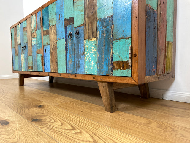 Boatwood by WMK # Bunterschönes & nachhaltiges Sideboard aus altem Bootsholz, ein handgefertigtes Unikat aus massivem Teakholz # Kommode Anrichte TV-Bank TV-Lowboard Fernsehkommode Bootsmöbel Teak