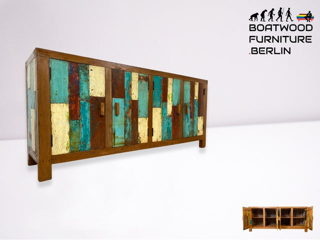 Boatwood by WMK I Nachhaltiges Sideboard handgefertigt aus altem Bootsholz I Teakholz in Originalfarben I Kommode TV-Lowboard Fernsehkommode Anrichte TV-Bank Bootsmöbel Teak I Berlin Rostock Bochum