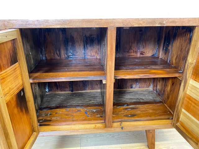 Boatwood by WMK I Nachhaltiges Sideboard aus altem Bootsholz mit Schubladen I handgefertigtes Unikat I Teakholz massiv I Schrank Wäschekommode Kommode Anrichte TV Lowboard Bootsmöbel Teak Berlin Köln