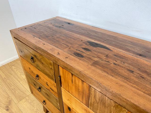 Boatwood by WMK I Nachhaltiges Sideboard aus altem Bootsholz mit Schubladen I handgefertigtes Unikat I Teakholz massiv I Schrank Wäschekommode Kommode Anrichte TV Lowboard Bootsmöbel Teak Berlin Köln