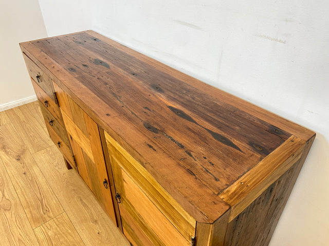 Boatwood by WMK I Nachhaltiges Sideboard aus altem Bootsholz mit Schubladen I handgefertigtes Unikat I Teakholz massiv I Schrank Wäschekommode Kommode Anrichte TV Lowboard Bootsmöbel Teak Berlin Köln