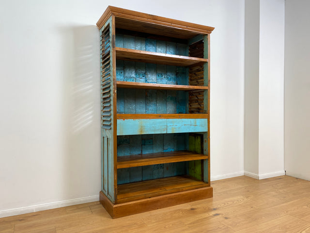 Boatwood by WMK # Wunderschönes Regal mit Schubladen, ein aus altem Bootsholz & alten Lamellen Türen handgefertigtes Unikat # Bücherregal Bücherschrank Highboard Holzregal Küchenregal Treibholz Teak