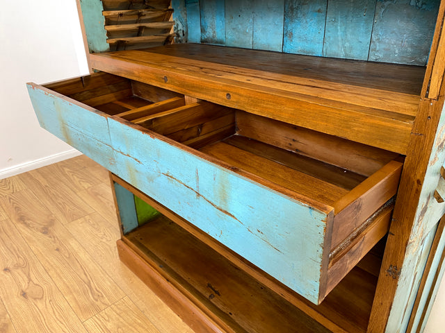 Boatwood by WMK # Wunderschönes Regal mit Schubladen, ein aus altem Bootsholz & alten Lamellen Türen handgefertigtes Unikat # Bücherregal Bücherschrank Highboard Holzregal Küchenregal Treibholz Teak