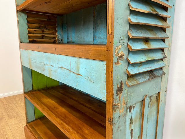 Boatwood by WMK # Wunderschönes Regal mit Schubladen, ein aus altem Bootsholz & alten Lamellen Türen handgefertigtes Unikat # Bücherregal Bücherschrank Highboard Holzregal Küchenregal Treibholz Teak