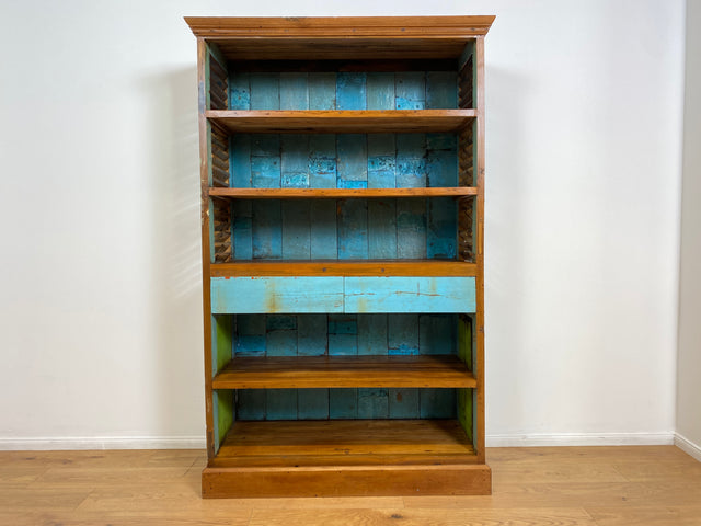 Boatwood by WMK # Wunderschönes Regal mit Schubladen, ein aus altem Bootsholz & alten Lamellen Türen handgefertigtes Unikat # Bücherregal Bücherschrank Highboard Holzregal Küchenregal Treibholz Teak