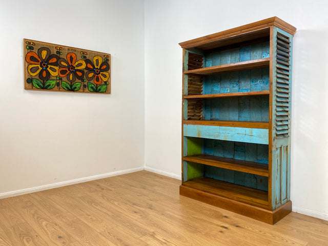 Boatwood by WMK # Wunderschönes Regal mit Schubladen, ein aus altem Bootsholz & alten Lamellen Türen handgefertigtes Unikat # Bücherregal Bücherschrank Highboard Holzregal Küchenregal Treibholz Teak