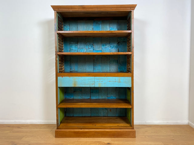 Boatwood by WMK # Wunderschönes Regal mit Schubladen, ein aus altem Bootsholz & alten Lamellen Türen handgefertigtes Unikat # Bücherregal Bücherschrank Highboard Holzregal Küchenregal Treibholz Teak