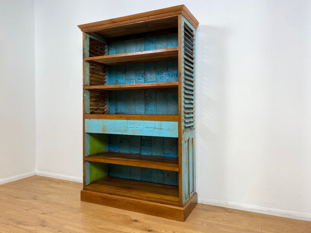 Boatwood by WMK # Wunderschönes Regal mit Schubladen, ein aus altem Bootsholz & alten Lamellen Türen handgefertigtes Unikat # Bücherregal Bücherschrank Highboard Holzregal Küchenregal Treibholz Teak