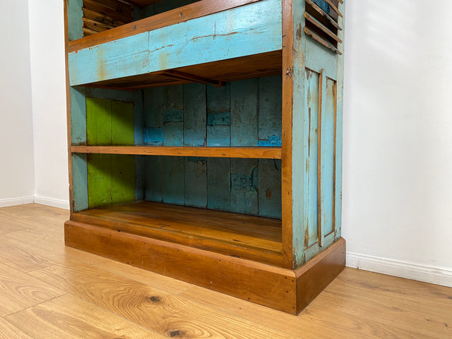 Boatwood by WMK # Wunderschönes Regal mit Schubladen, ein aus altem Bootsholz & alten Lamellen Türen handgefertigtes Unikat # Bücherregal Bücherschrank Highboard Holzregal Küchenregal Treibholz Teak