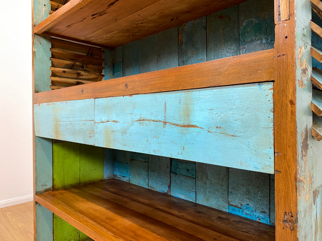 Boatwood by WMK # Wunderschönes Regal mit Schubladen, ein aus altem Bootsholz & alten Lamellen Türen handgefertigtes Unikat # Bücherregal Bücherschrank Highboard Holzregal Küchenregal Treibholz Teak