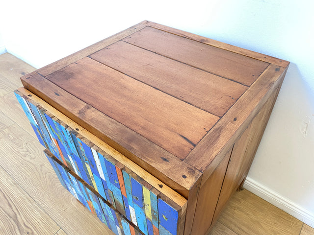 Boatwood by WMK # 1/2 Einzigartiger Nachttisch mit Schubladen, ein aus altem Bootsholz handgefertigtes Unikat aus massivem Teakholz # Kommode Nachtkommode Nachtschränkchen Nachtschrank Bed Side Teak
