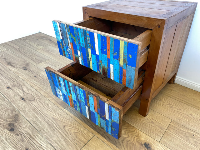 Boatwood by WMK # 1/2 Einzigartiger Nachttisch mit Schubladen, ein aus altem Bootsholz handgefertigtes Unikat aus massivem Teakholz # Kommode Nachtkommode Nachtschränkchen Nachtschrank Bed Side Teak