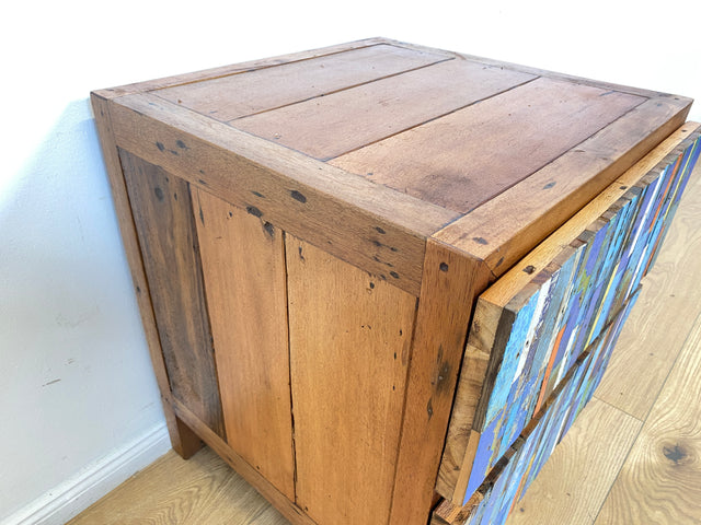 Boatwood by WMK # 1/2 Einzigartiger Nachttisch mit Schubladen, ein aus altem Bootsholz handgefertigtes Unikat aus massivem Teakholz # Kommode Nachtkommode Nachtschränkchen Nachtschrank Bed Side Teak