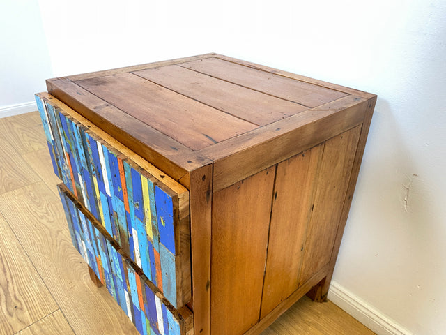 Boatwood by WMK # 1/2 Einzigartiger Nachttisch mit Schubladen, ein aus altem Bootsholz handgefertigtes Unikat aus massivem Teakholz # Kommode Nachtkommode Nachtschränkchen Nachtschrank Bed Side Teak