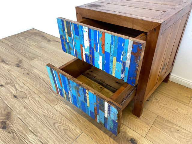 Boatwood by WMK # 1/2 Einzigartiger Nachttisch mit Schubladen, ein aus altem Bootsholz handgefertigtes Unikat aus massivem Teakholz # Kommode Nachtkommode Nachtschränkchen Nachtschrank Bed Side Teak